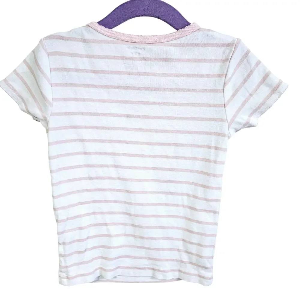 Carter's Girls 5A Short Sleeve Butterfly Graphic Tee Still Dreaming Pink Stripe